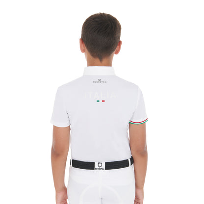 Polo para niño de concurso cuatro botones Equestro X FISE - Blanco