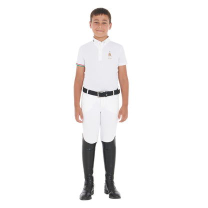 Polo para niño de concurso cuatro botones Equestro X FISE - Blanco