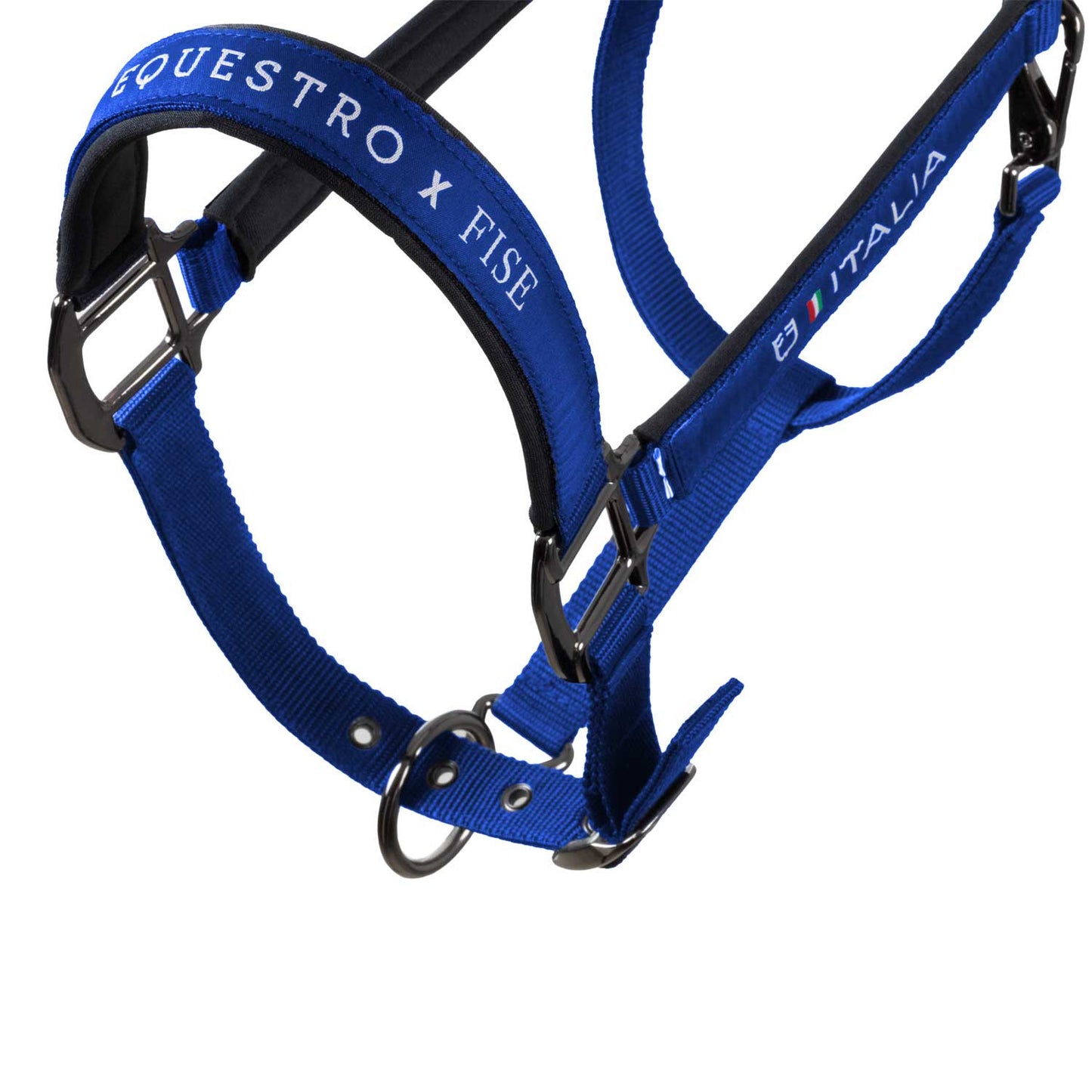 Cabezada acolchada de doble regulación Equestro X FISE - Azzurro Savoia