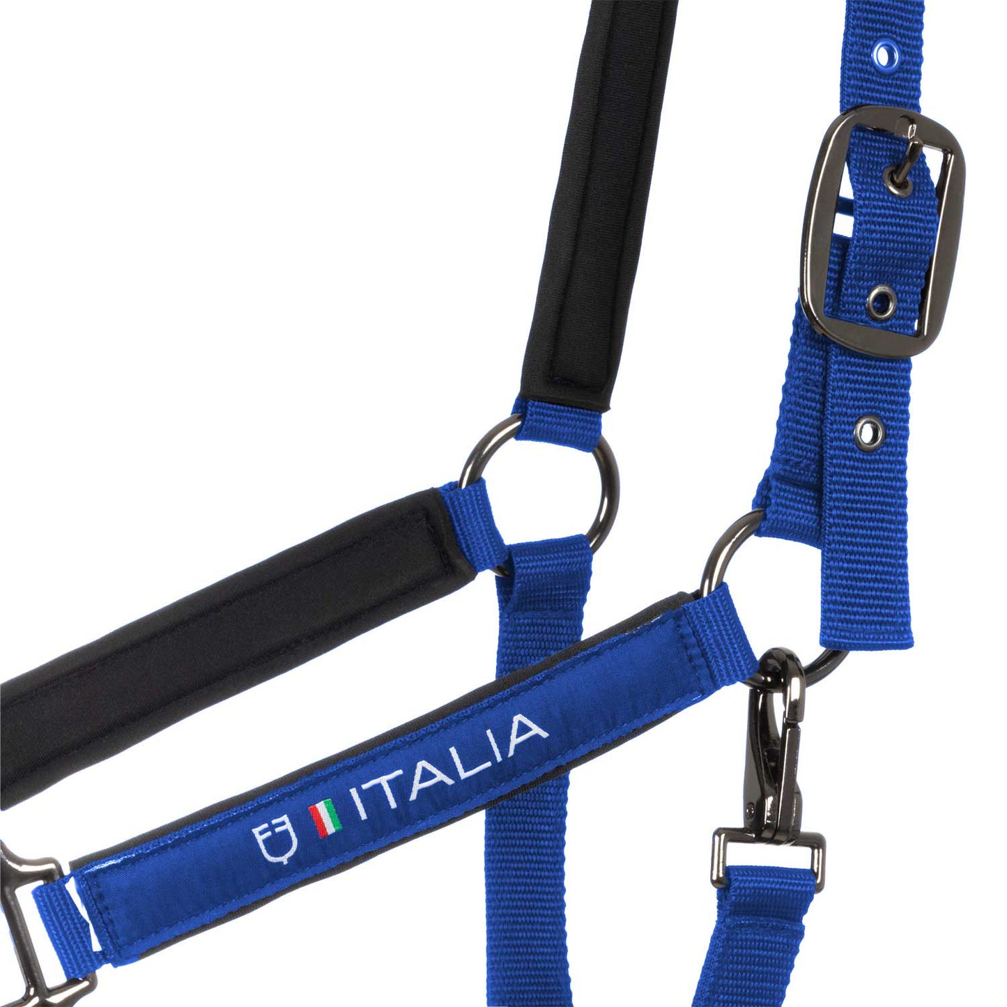Cabezada acolchada de doble regulación Equestro X FISE - Azzurro Savoia
