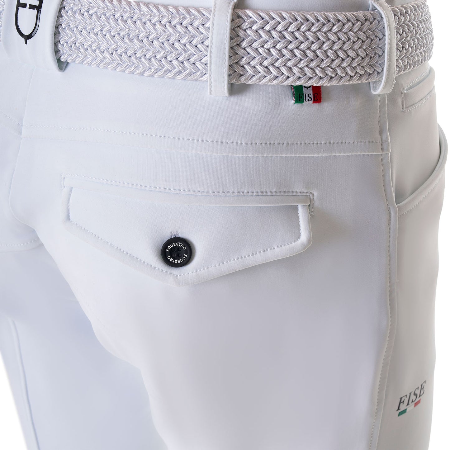 Pantalones de hombre grip rodilla Equestro X FISE - Blanco