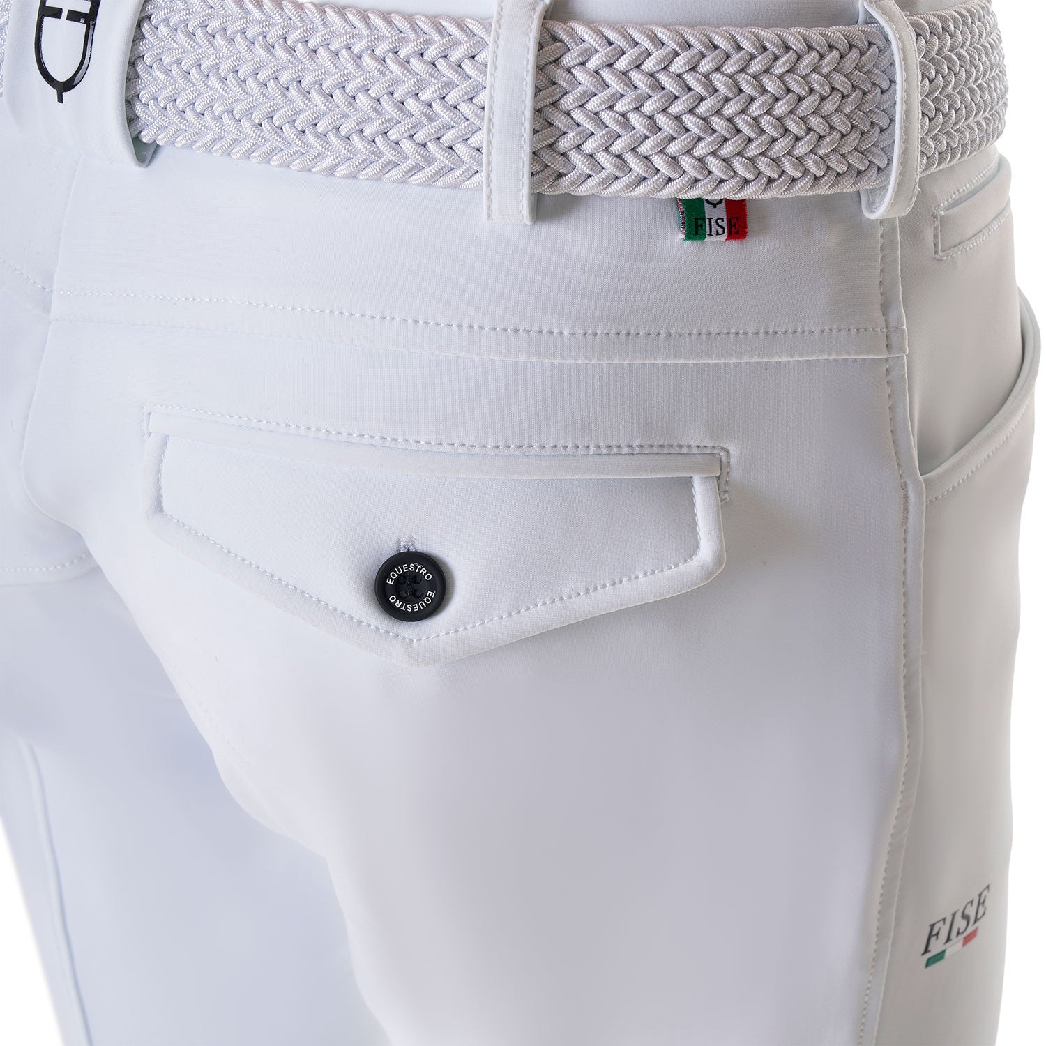 Pantalones de hombre grip rodilla Equestro X FISE - Blanco
