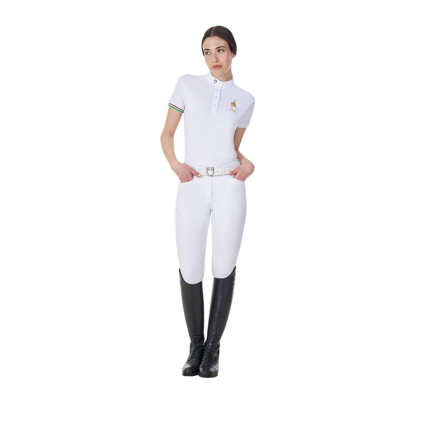 Pantalones de hombre full grip Equestro X FISE - Blanco