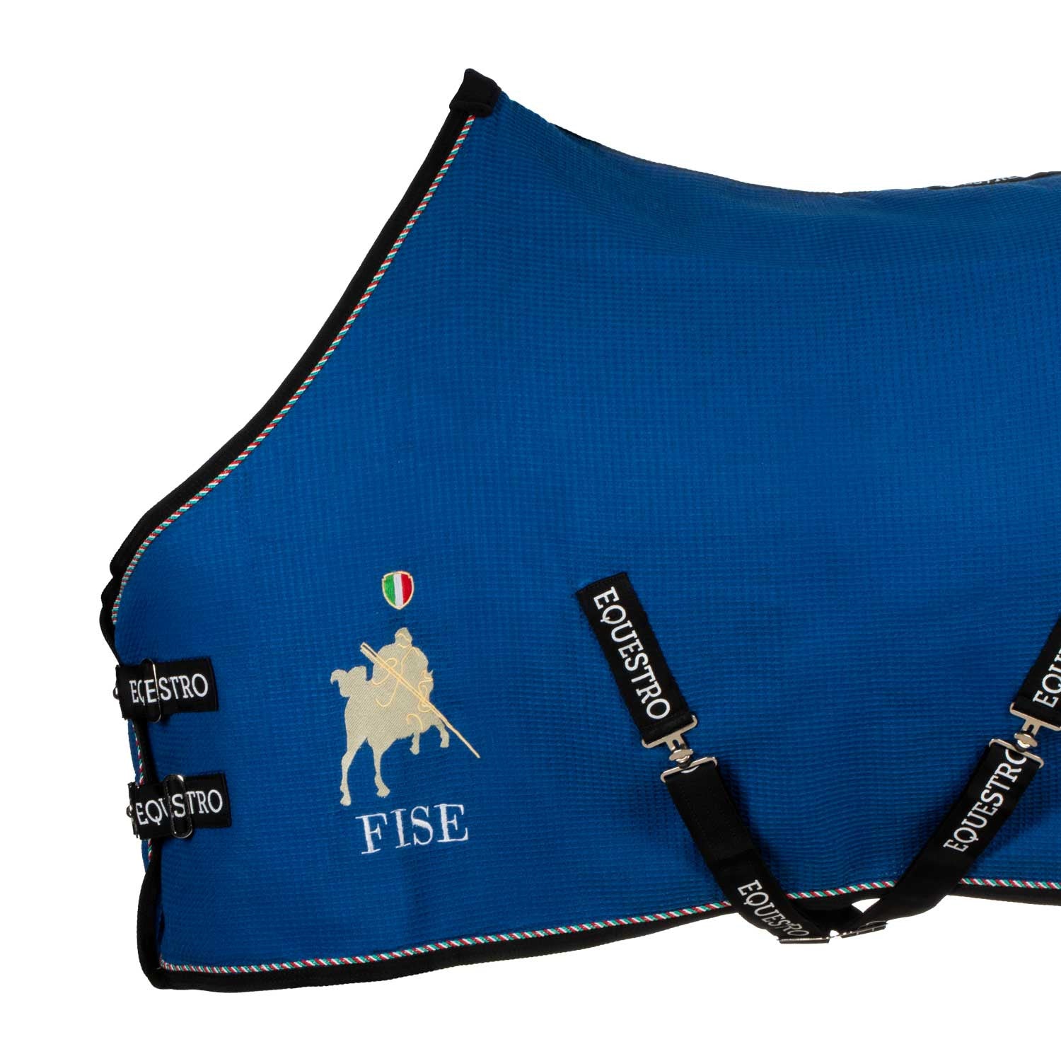 Manta de box de tejido waffle Equestro X FISE - Azzurro Savoia