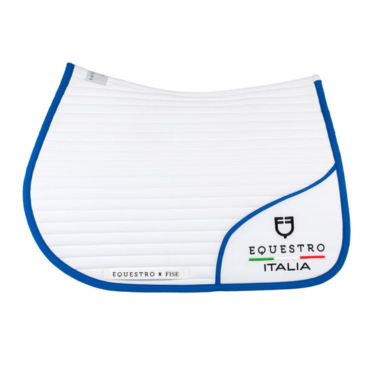 Sudadera de salto con logo bordado Equestro X FISE - White/Azzurro Savoia