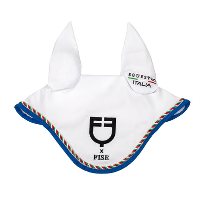 Gorro con ribete tricolor Equestro X FISE - White/Azzurro Savoia