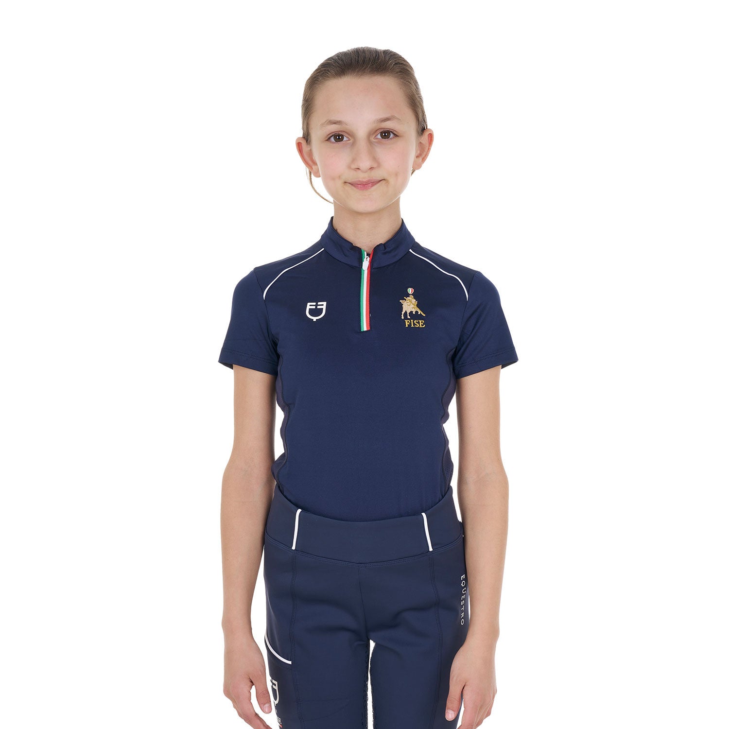 Polo unisex para niños de entrenamiento Equestro X FISE - Navy Blazer