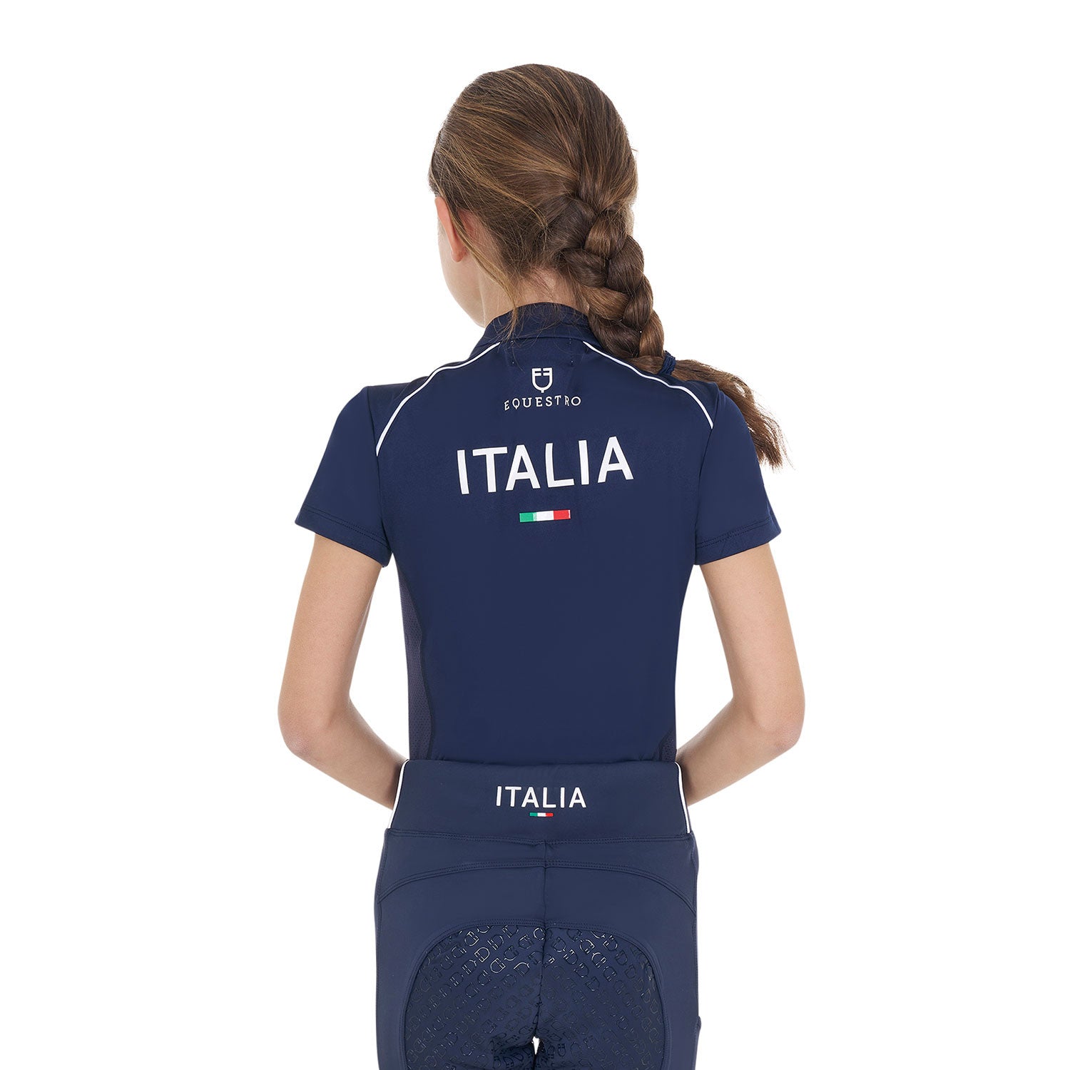 Polo unisex para niños de entrenamiento Equestro X FISE - Navy Blazer