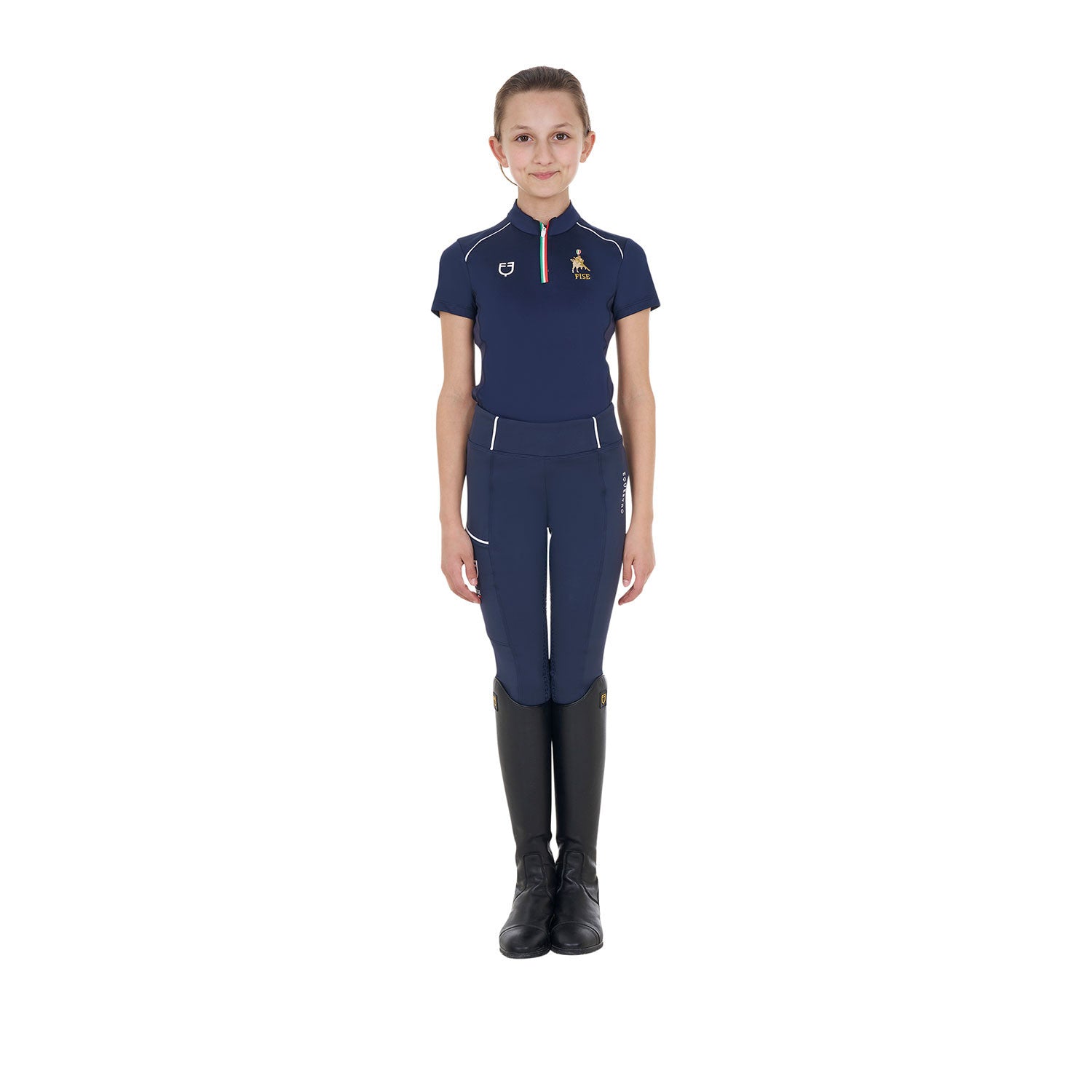 Polo unisex para niños de entrenamiento Equestro X FISE - Navy Blazer