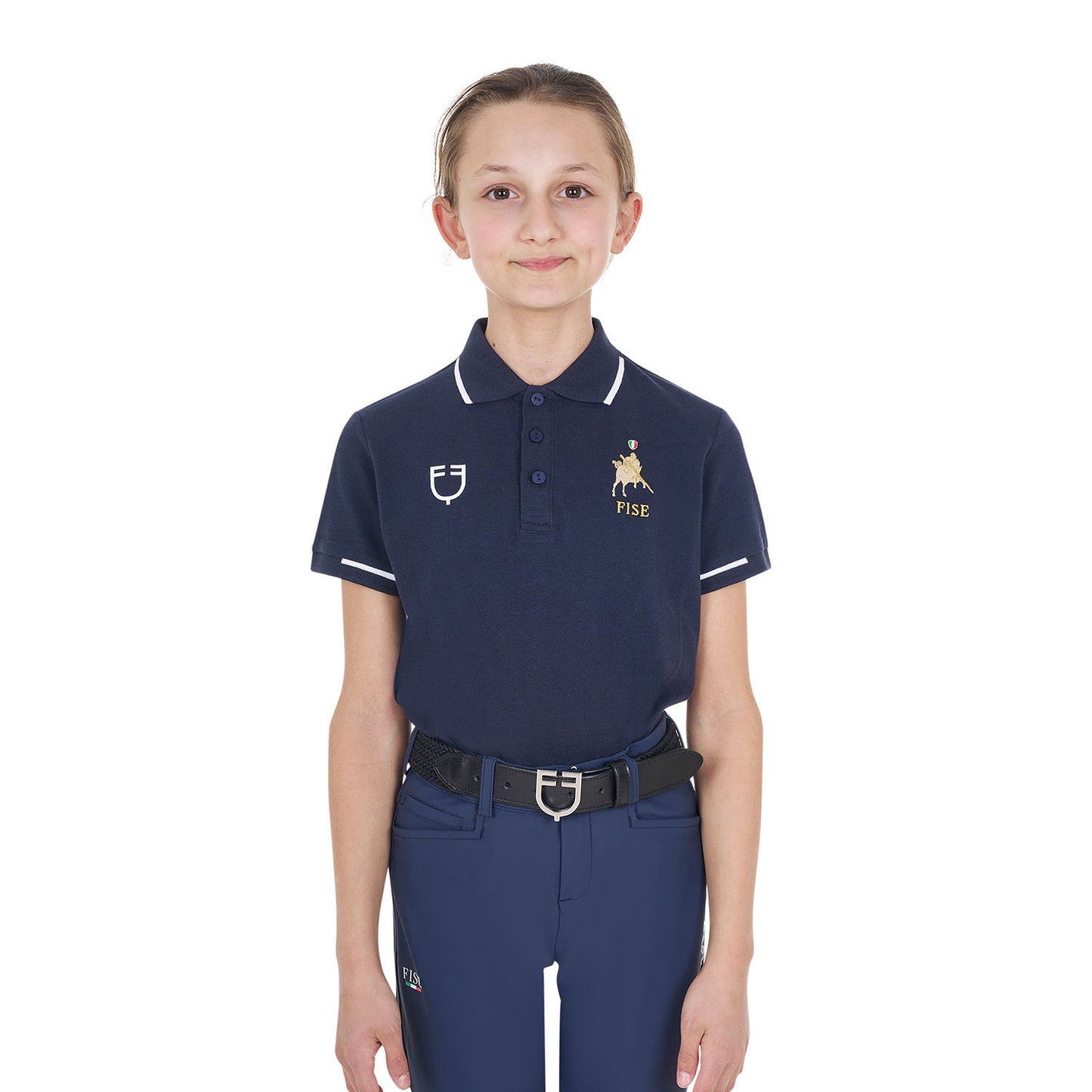 Polo unisex para niños en tejido técnico Equestro X FISE