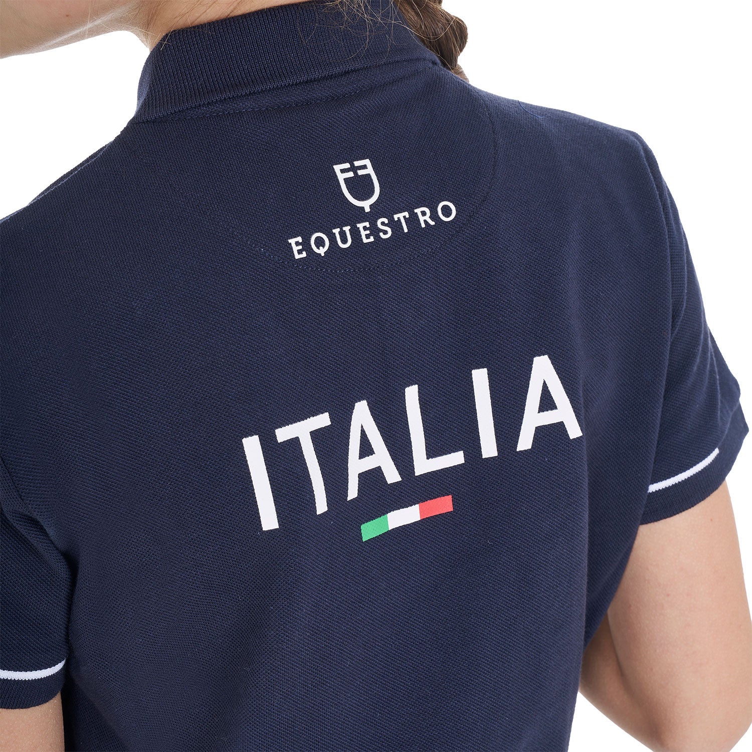 Polo unisex para niños en tejido técnico Equestro X FISE - Navy Blazer