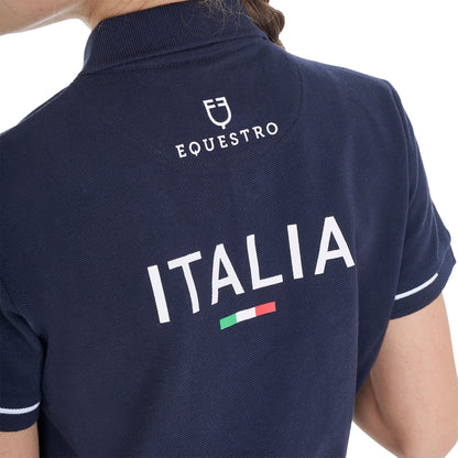 Polo unisex para niños en tejido técnico Equestro X FISE - Navy Blazer