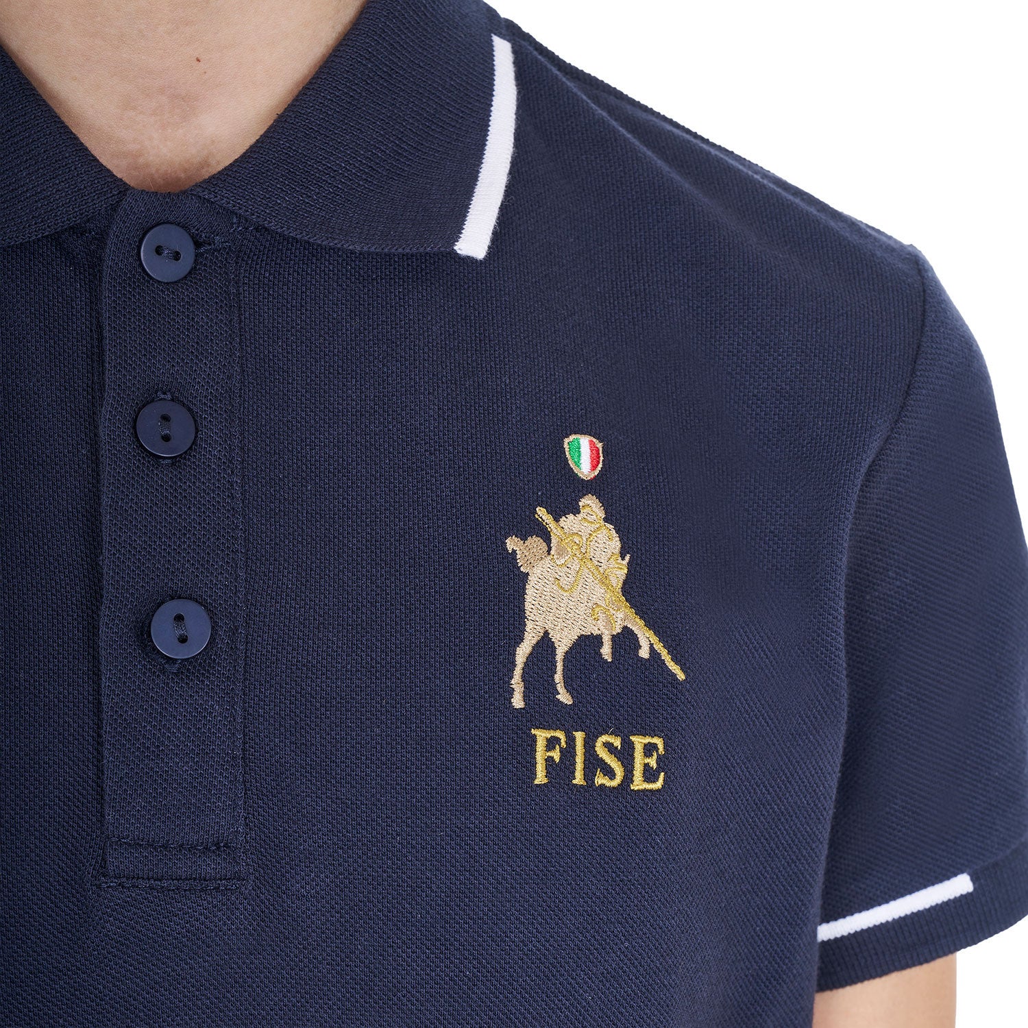 Polo unisex para niños en tejido técnico Equestro X FISE - Navy Blazer