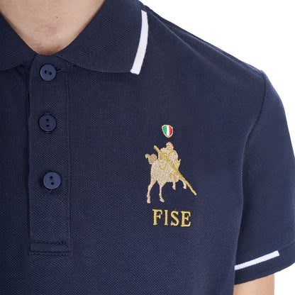 Polo unisex para niños en tejido técnico Equestro X FISE - Navy Blazer