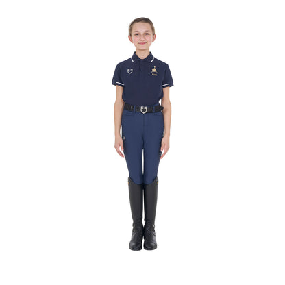 Polo unisex para niños en tejido técnico Equestro X FISE - Navy Blazer