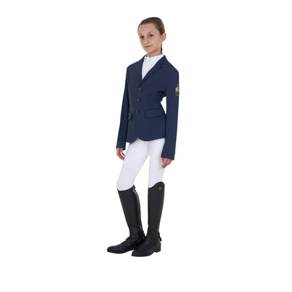 Chaqueta unisex infantil de concurso tres botones Equestro X FISE - Navy Blazer