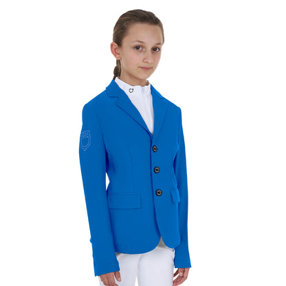 Chaqueta unisex infantil de concurso tres botones Equestro X FISE - Azzurro Savoia