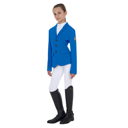 Chaqueta unisex infantil de concurso tres botones Equestro X FISE - Azzurro Savoia