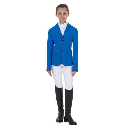 Chaqueta unisex infantil de concurso tres botones Equestro X FISE - Azzurro Savoia