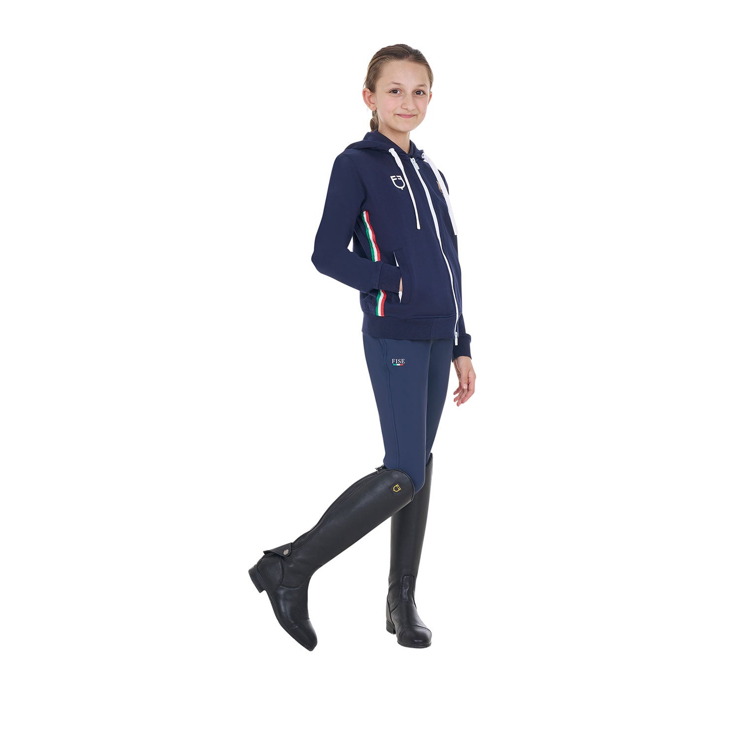 Sudadera unisex para niños con capucha Equestro X FISE - Navy Blazer