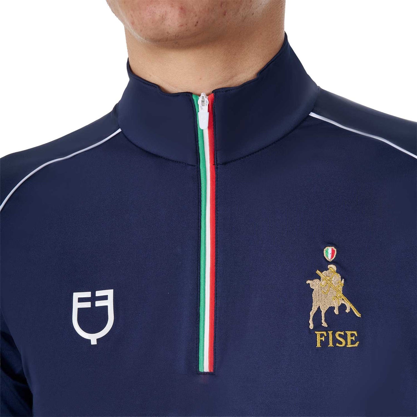 Polo de hombre de entrenamiento con cremallera tricolor Equestro X FISE - Navy Blazer