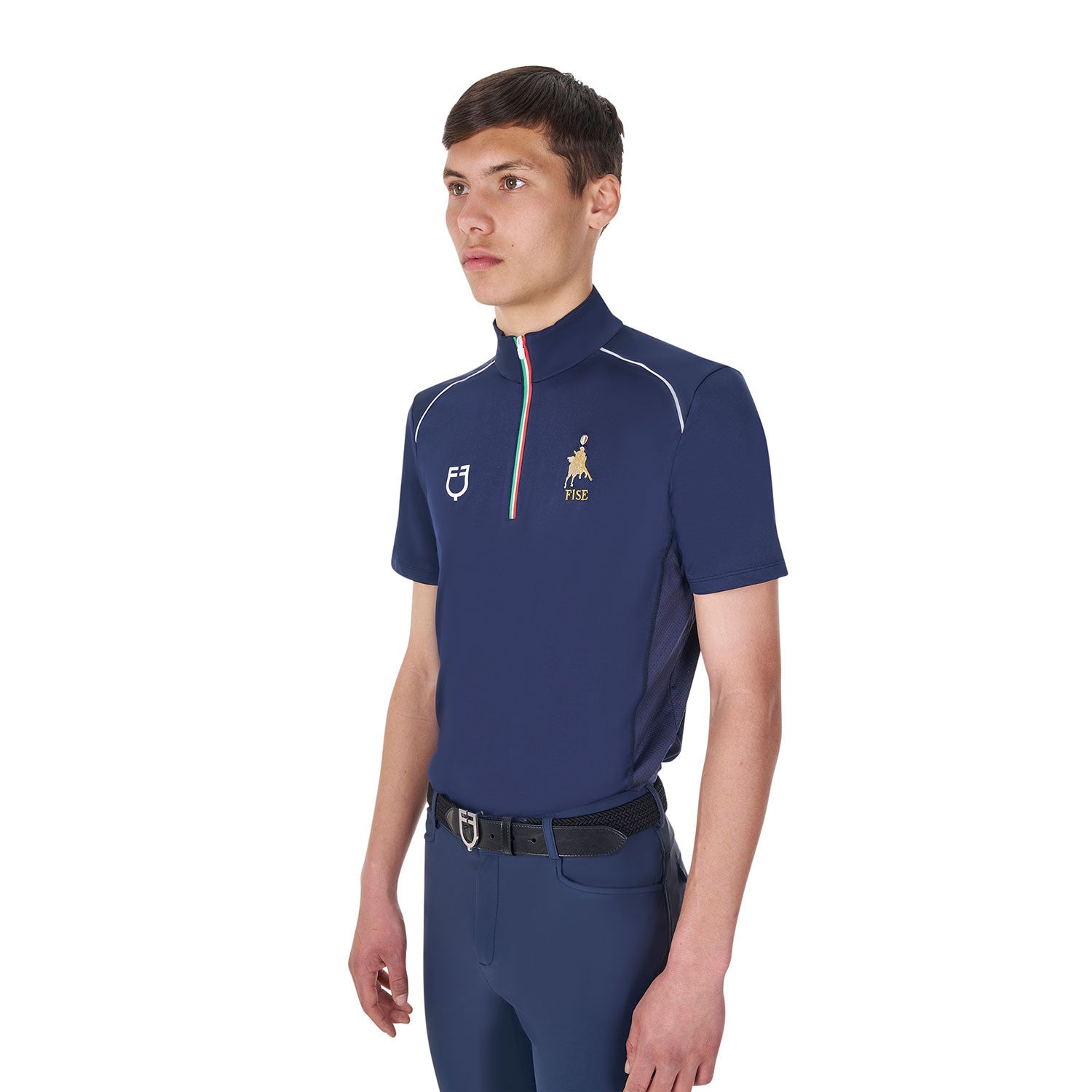 Polo de hombre de entrenamiento con cremallera tricolor Equestro X FISE - Navy Blazer