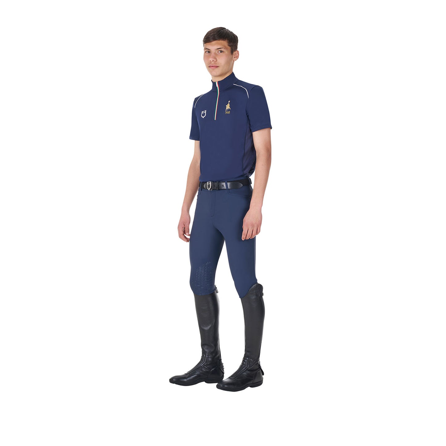 Polo de hombre de entrenamiento con cremallera tricolor Equestro X FISE - Navy Blazer