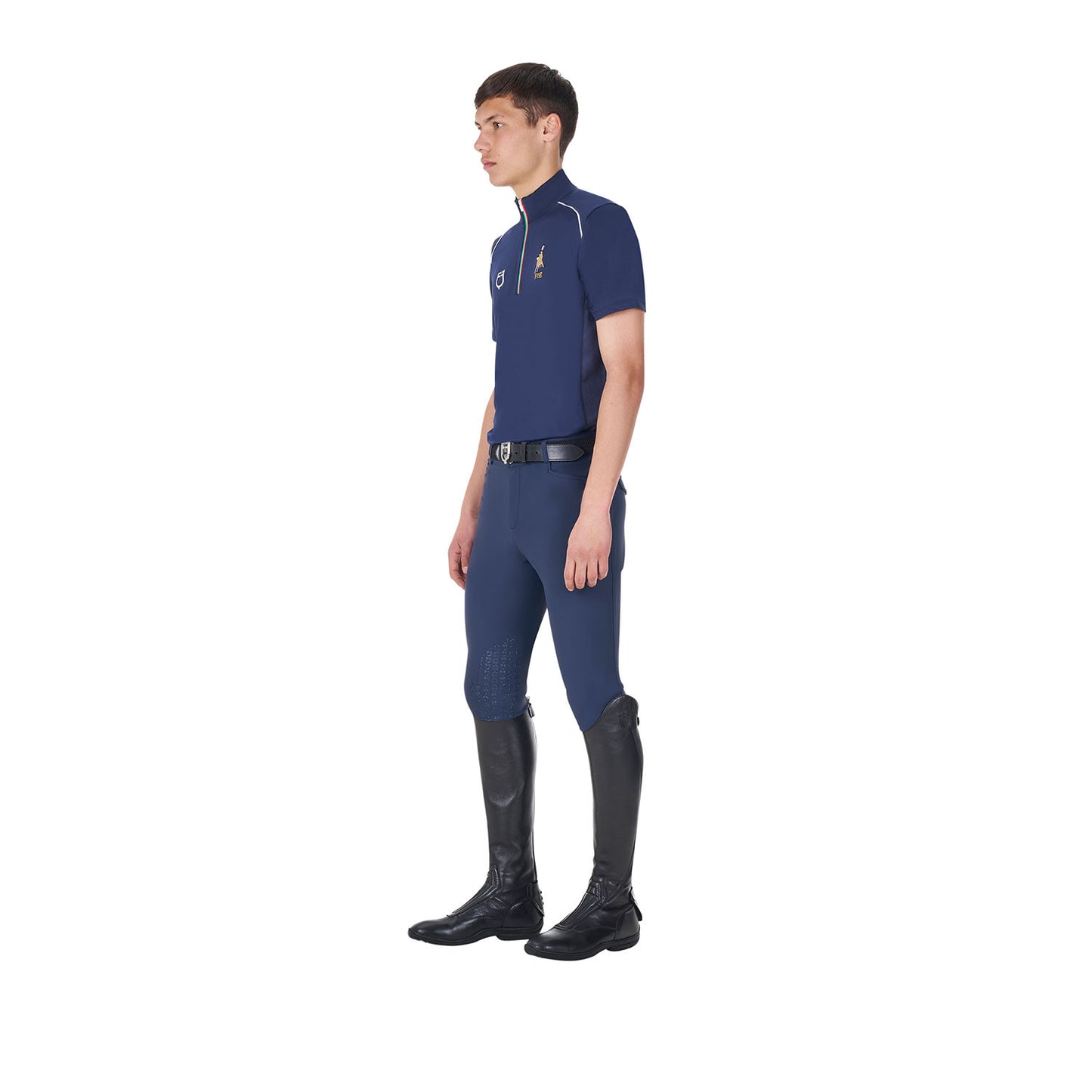Polo de hombre de entrenamiento con cremallera tricolor Equestro X FISE - Navy Blazer