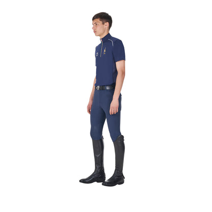 Polo de hombre de entrenamiento con cremallera tricolor Equestro X FISE - Navy Blazer
