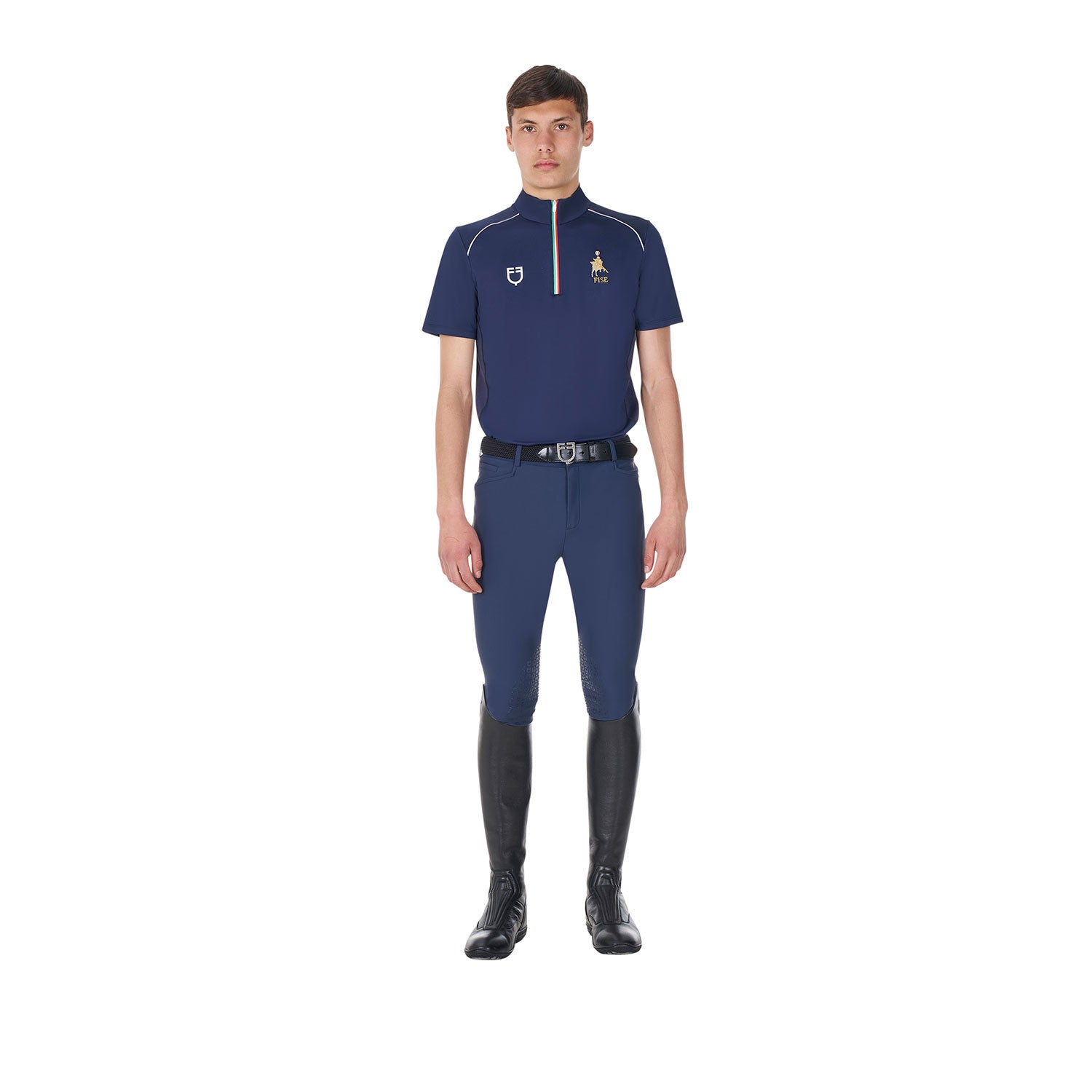 Polo de hombre de entrenamiento con cremallera tricolor Equestro X FISE - Navy Blazer