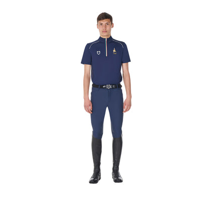 Polo de hombre de entrenamiento con cremallera tricolor Equestro X FISE - Navy Blazer