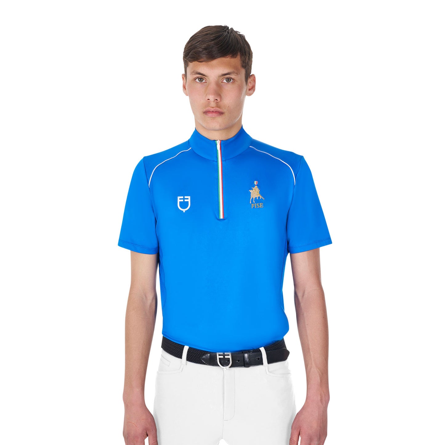 Polo de hombre de entrenamiento con cremallera tricolor Equestro X FISE