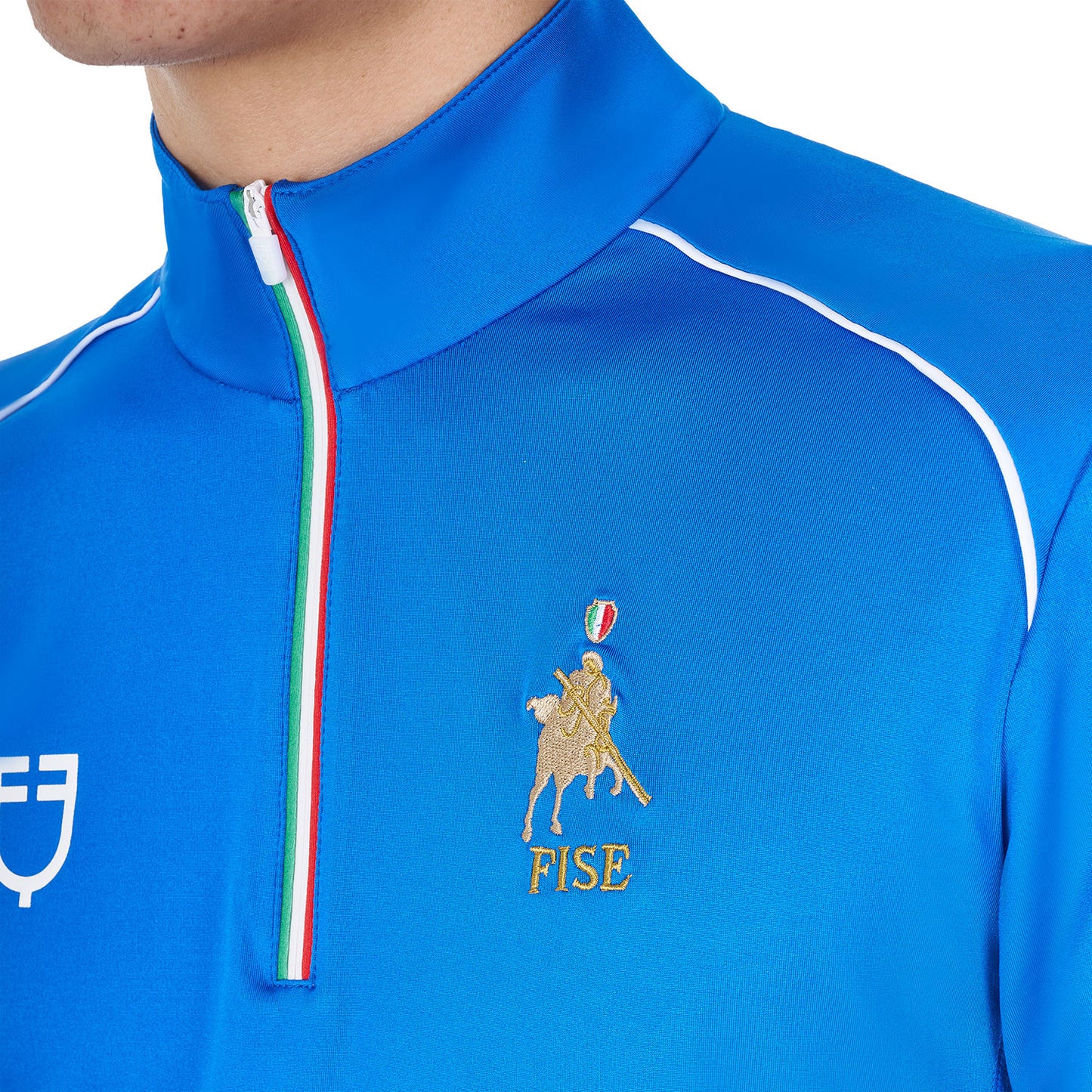 Polo de hombre de entrenamiento con cremallera tricolor Equestro X FISE - Azzurro Savoia