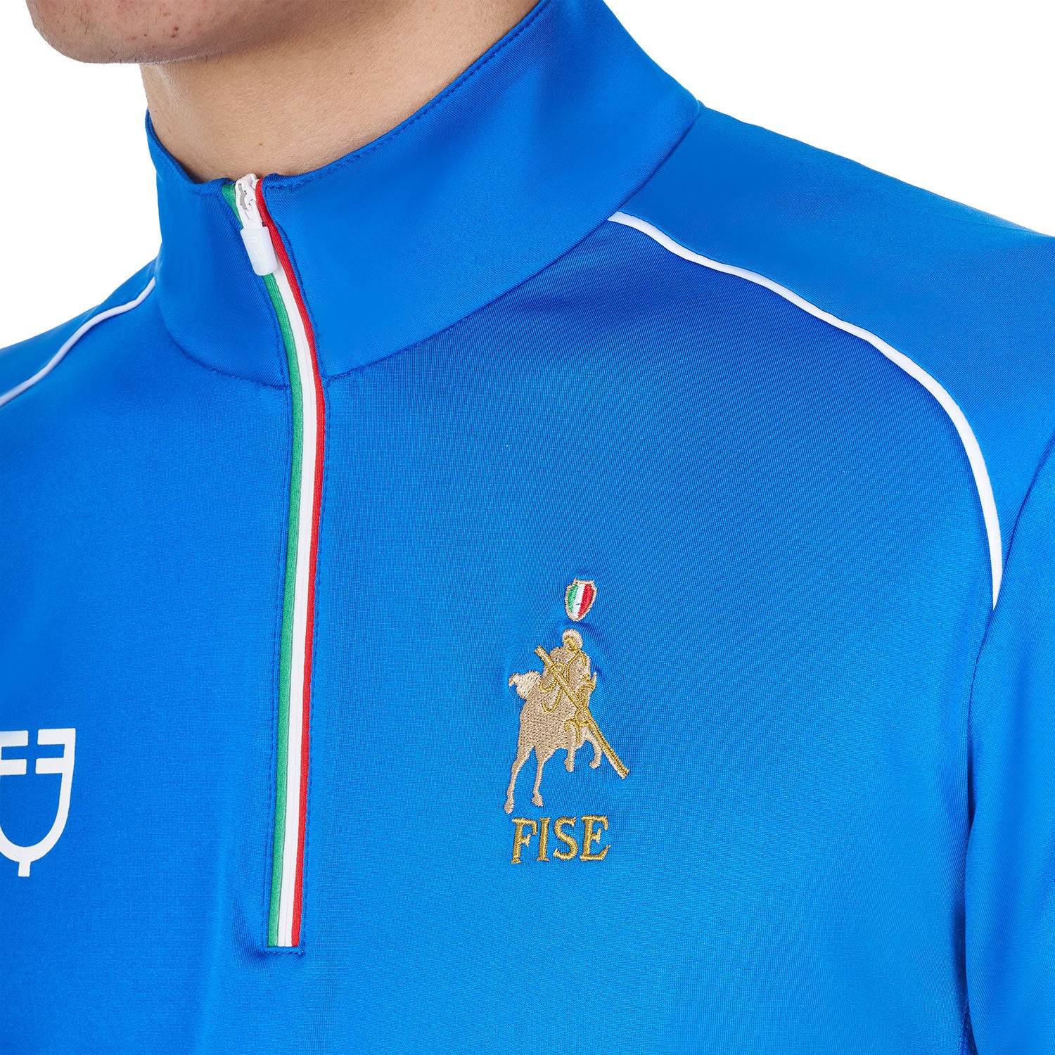 Polo de hombre de entrenamiento con cremallera tricolor Equestro X FISE - Azzurro Savoia
