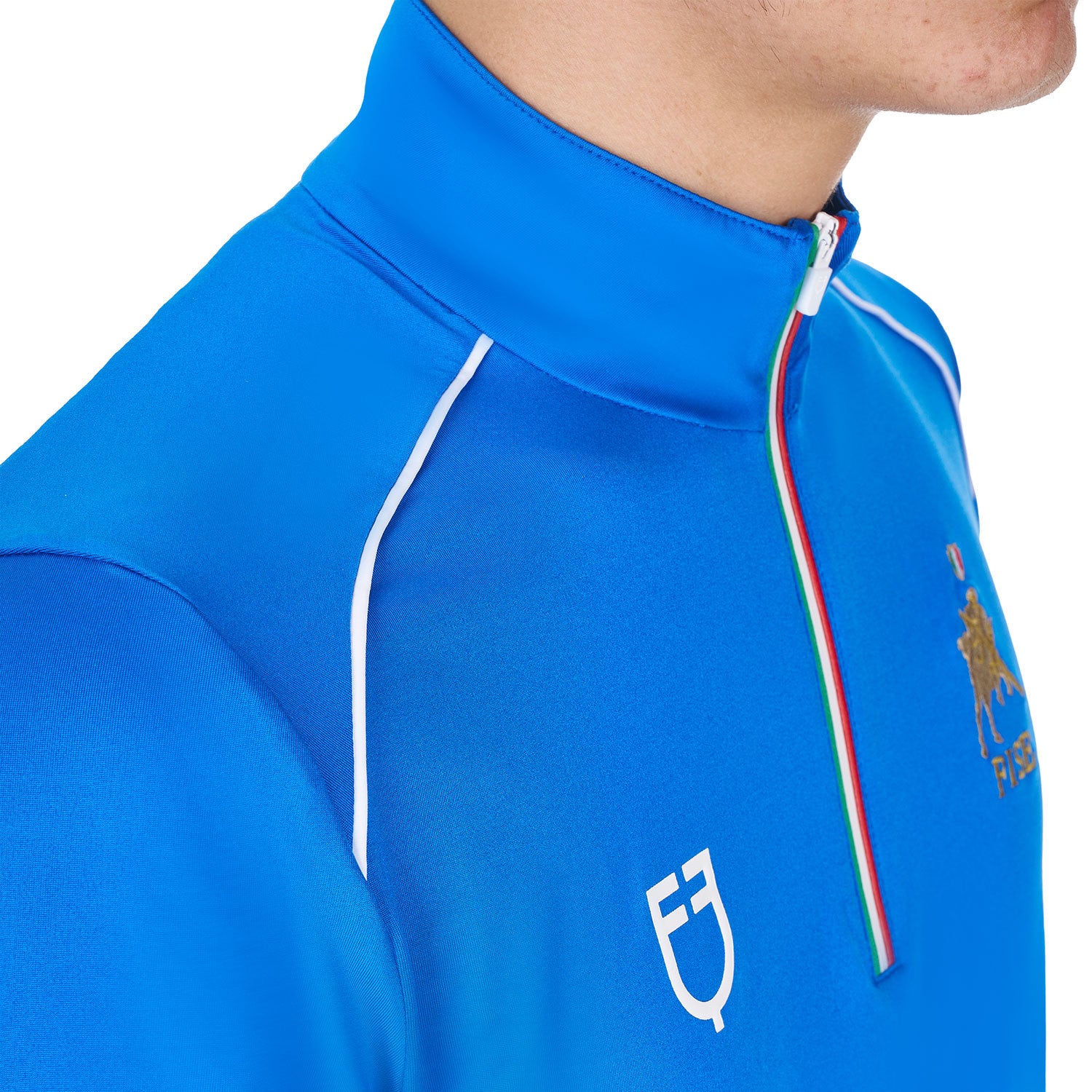 Polo de hombre de entrenamiento con cremallera tricolor Equestro X FISE - Azzurro Savoia