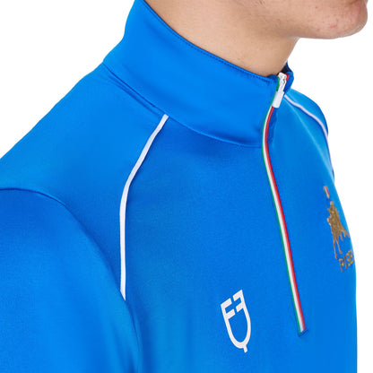 Polo de hombre de entrenamiento con cremallera tricolor Equestro X FISE - Azzurro Savoia