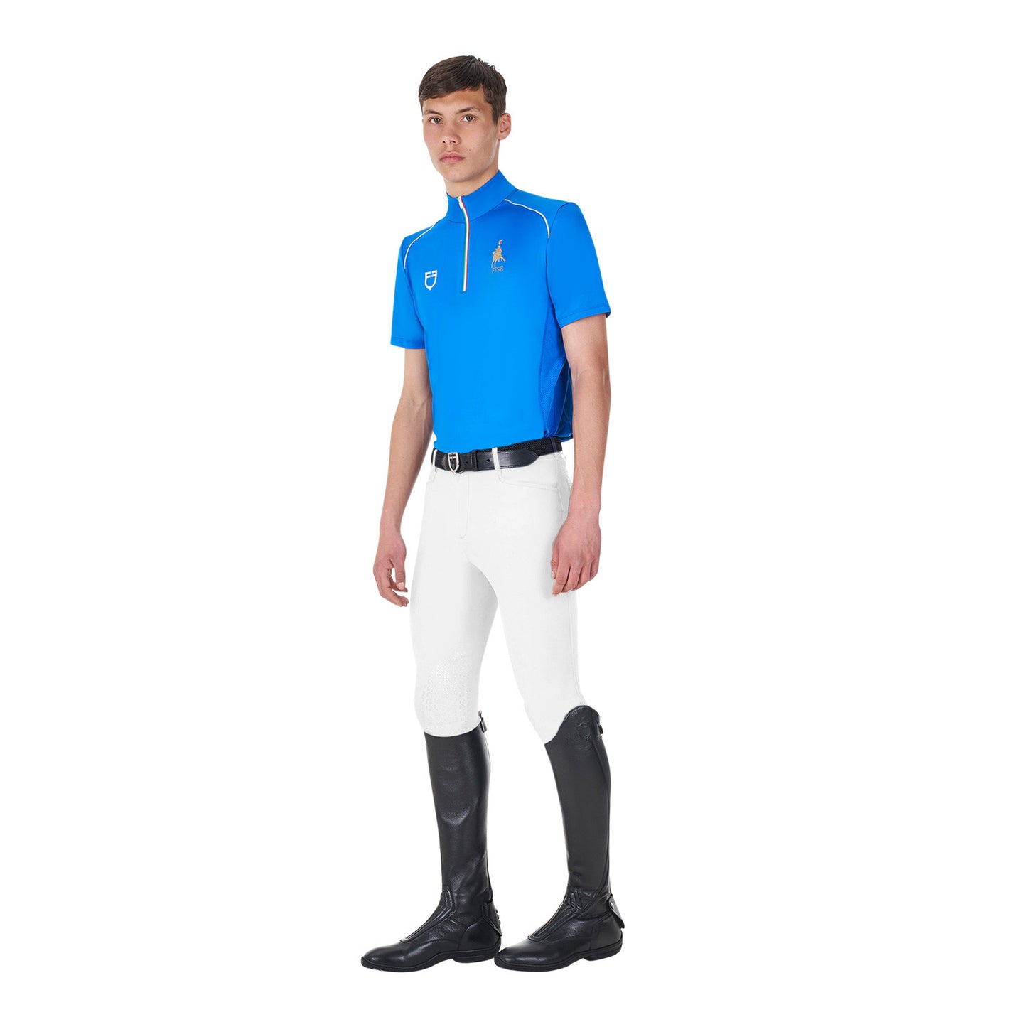 Polo de hombre de entrenamiento con cremallera tricolor Equestro X FISE - Azzurro Savoia