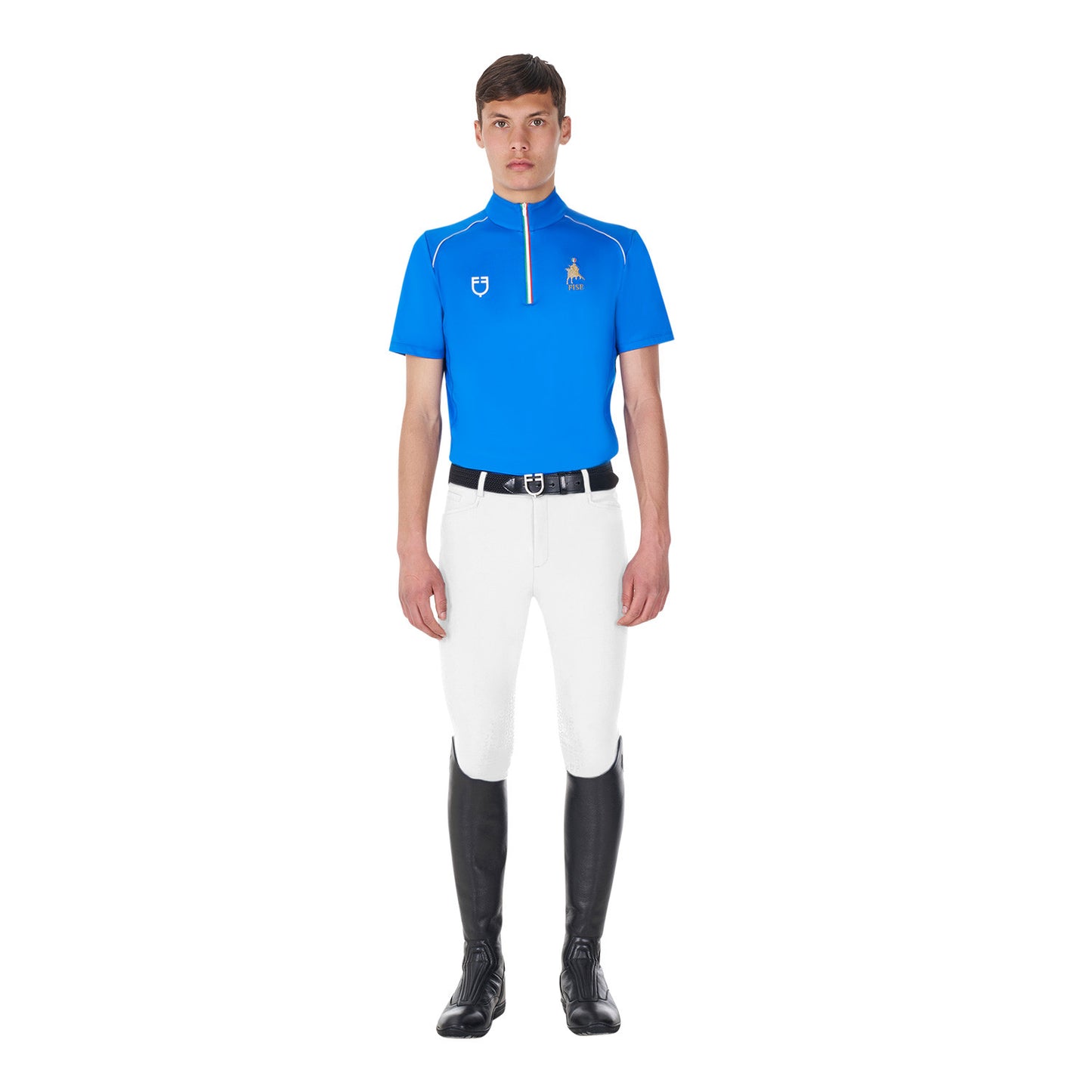 Polo de hombre de entrenamiento con cremallera tricolor Equestro X FISE - Azzurro Savoia