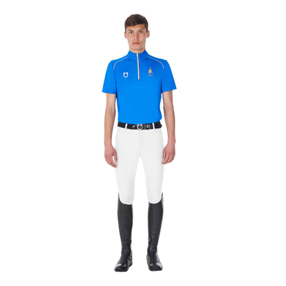Polo de hombre de entrenamiento con cremallera tricolor Equestro X FISE - Azzurro Savoia