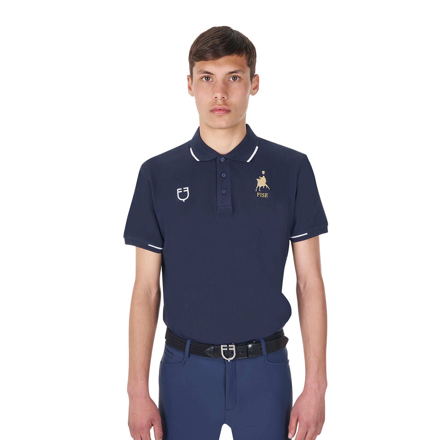 Polo de hombre de entrenamiento tres botones Equestro X FISE - Navy Blazer