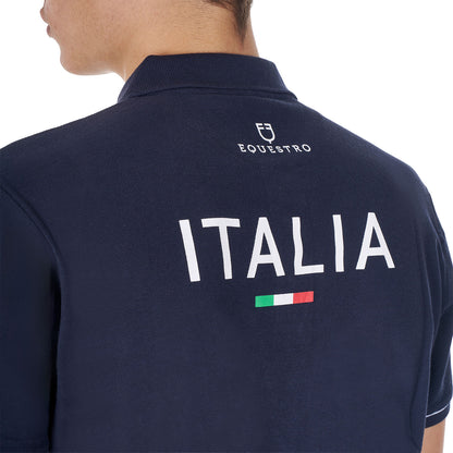 Polo de hombre de entrenamiento tres botones Equestro X FISE - Navy Blazer