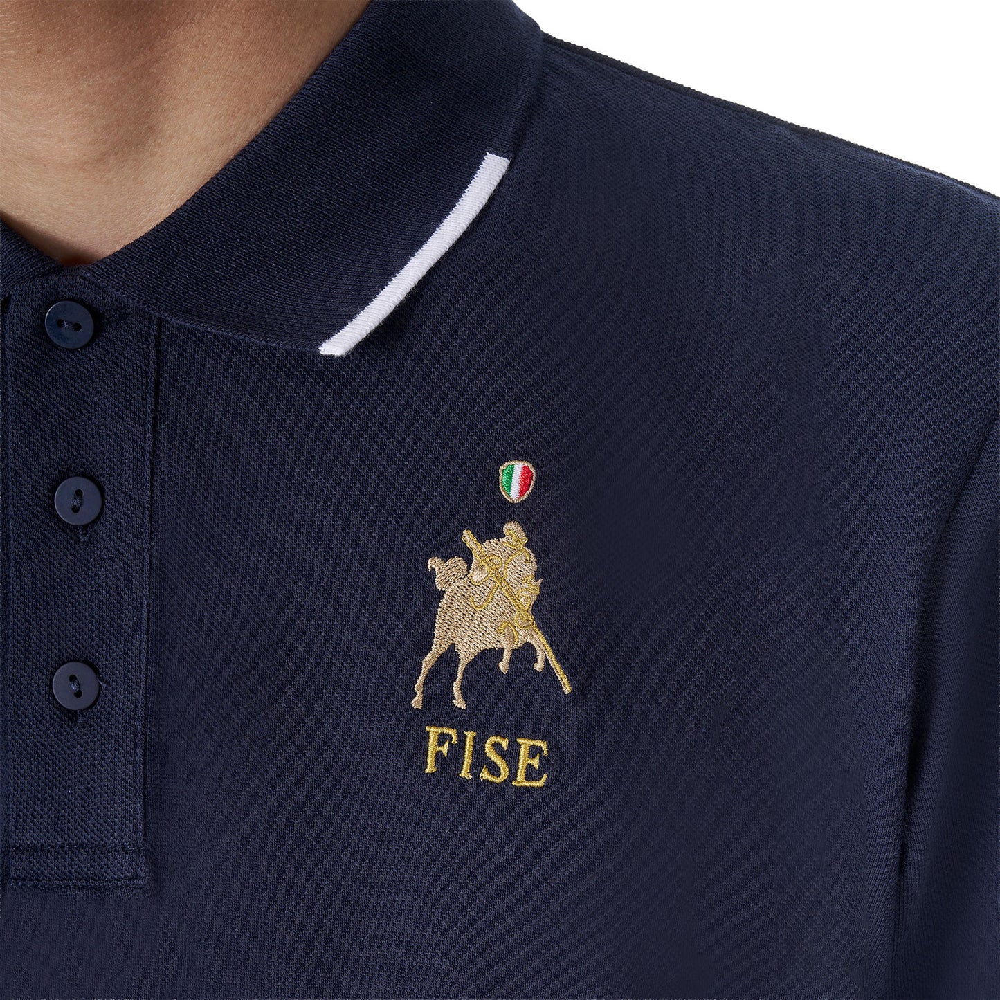 Polo de hombre de entrenamiento tres botones Equestro X FISE - Navy Blazer