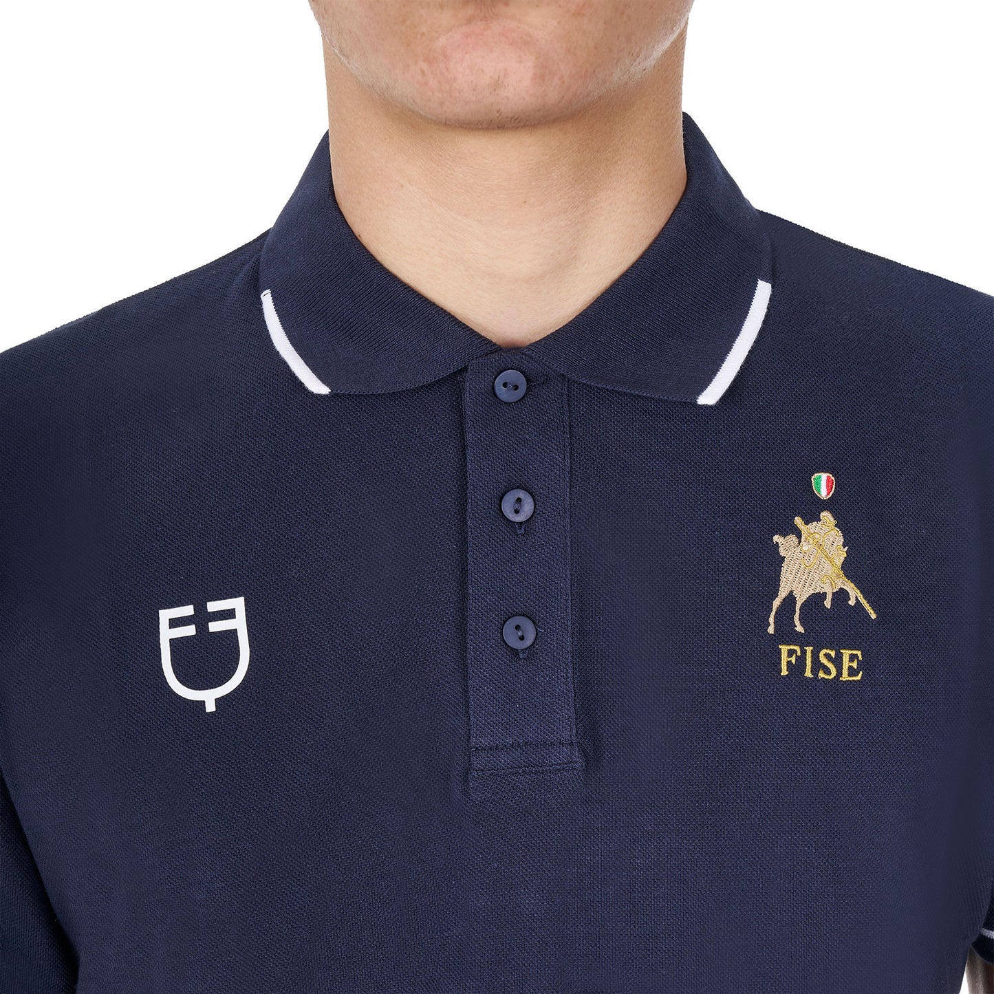 Polo de hombre de entrenamiento tres botones Equestro X FISE - Navy Blazer