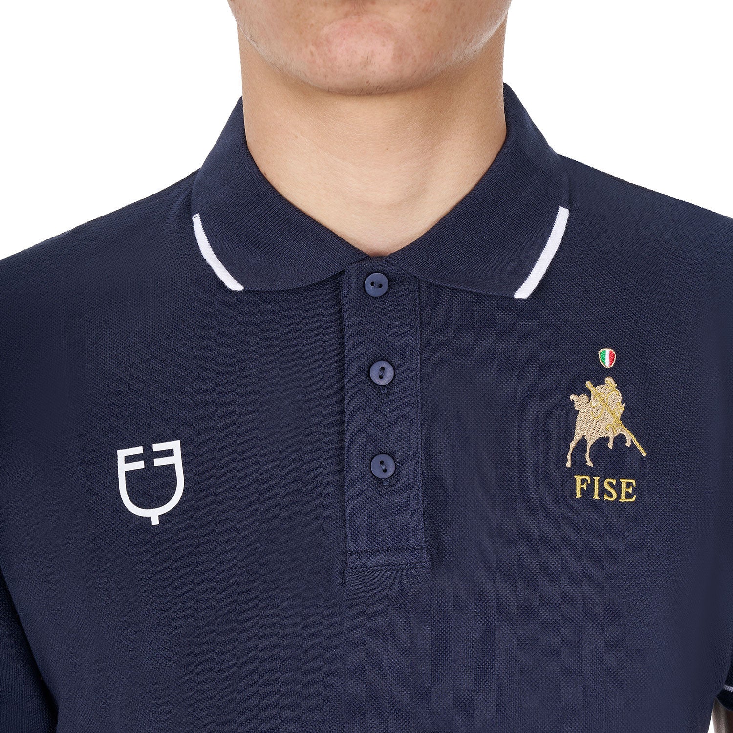 Polo de hombre de entrenamiento tres botones Equestro X FISE - Navy Blazer