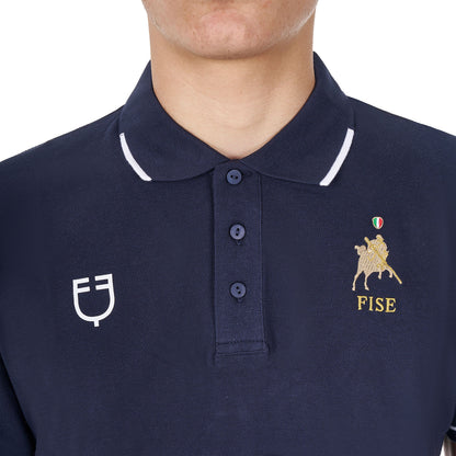 Polo de hombre de entrenamiento tres botones Equestro X FISE - Navy Blazer