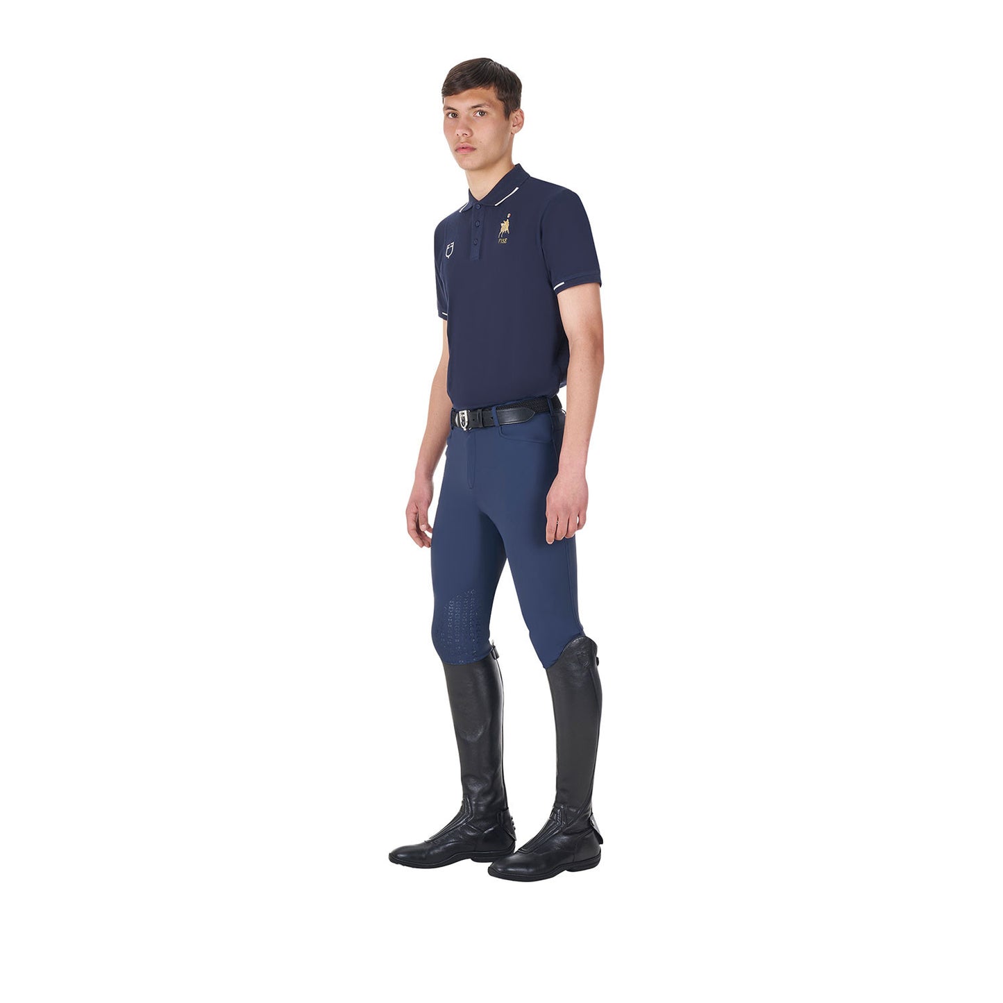 Polo de hombre de entrenamiento tres botones Equestro X FISE - Navy Blazer