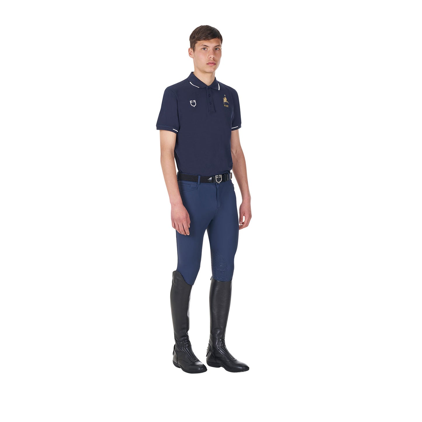 Polo de hombre de entrenamiento tres botones Equestro X FISE - Navy Blazer
