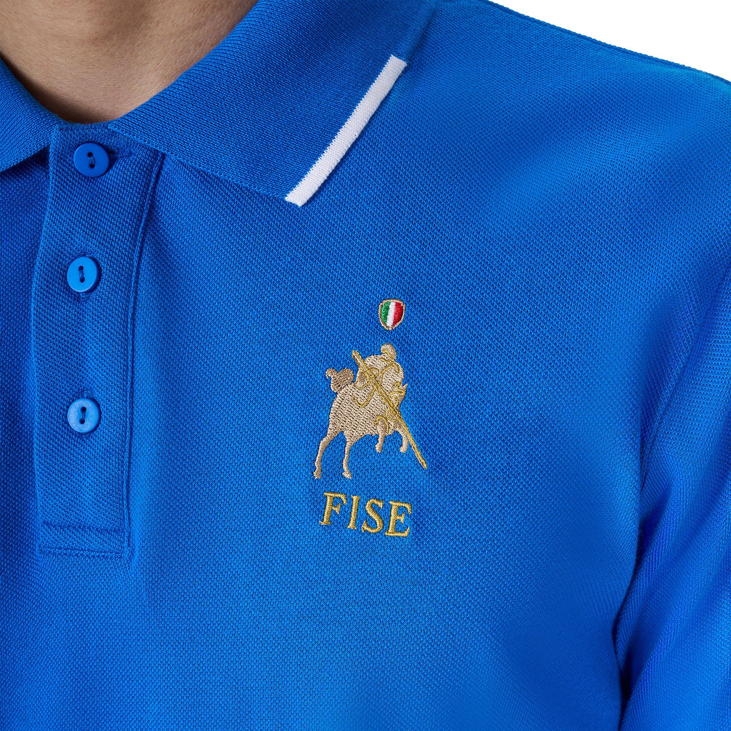 Polo de hombre de entrenamiento tres botones Equestro X FISE - Azzurro Savoia