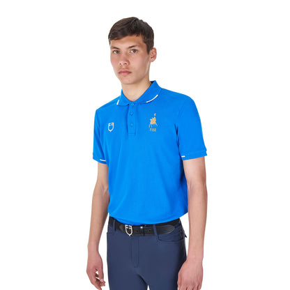 Polo de hombre de entrenamiento tres botones Equestro X FISE - Azzurro Savoia