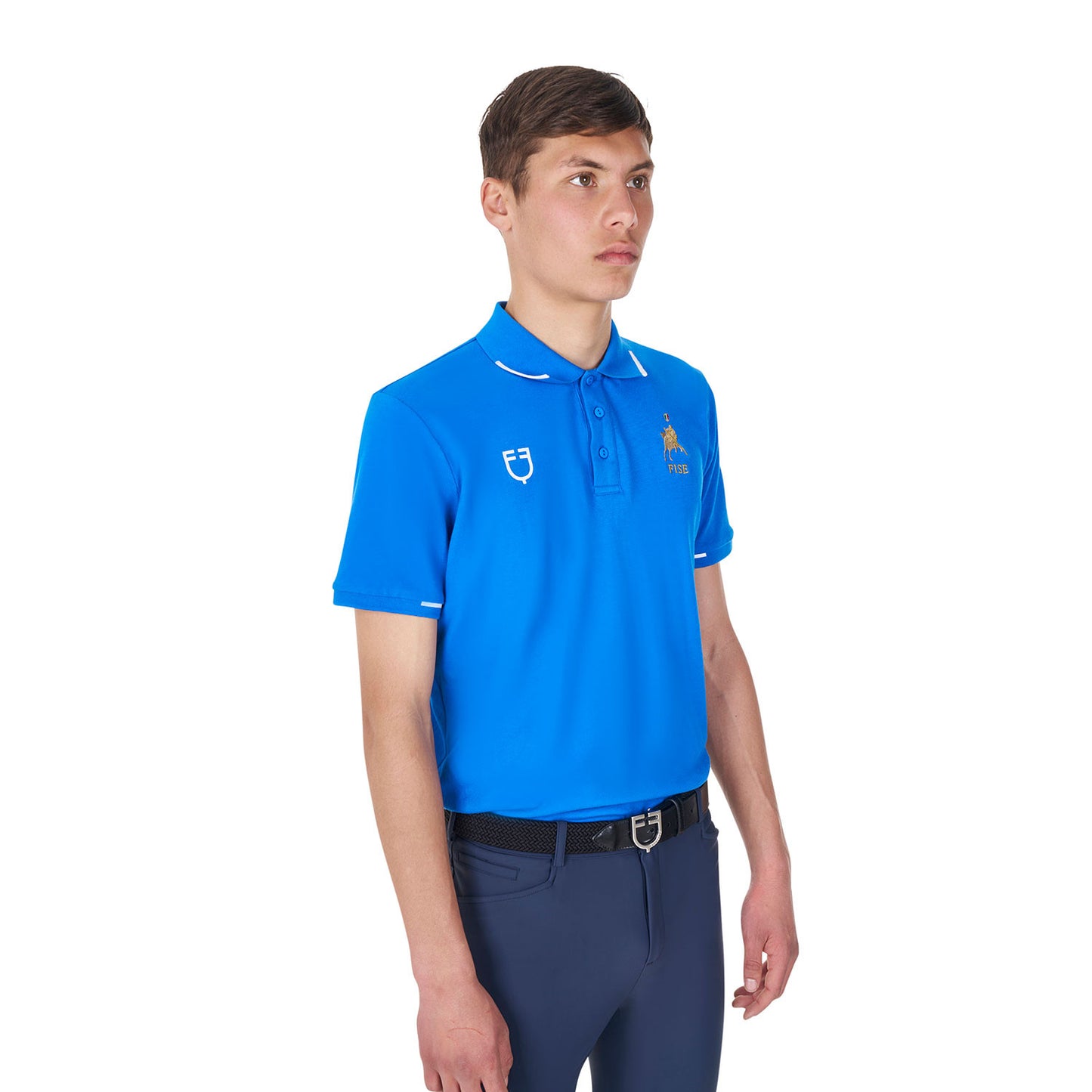 Polo de hombre de entrenamiento tres botones Equestro X FISE - Azzurro Savoia